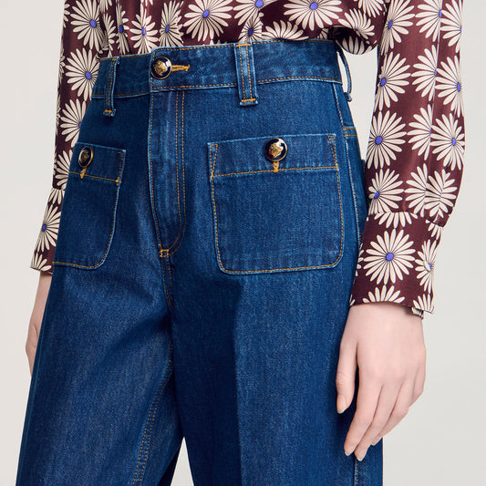 Raw straight patch pocket jeans
