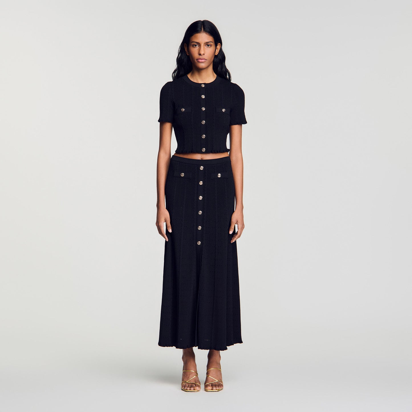 Pointelle knit maxi skirt