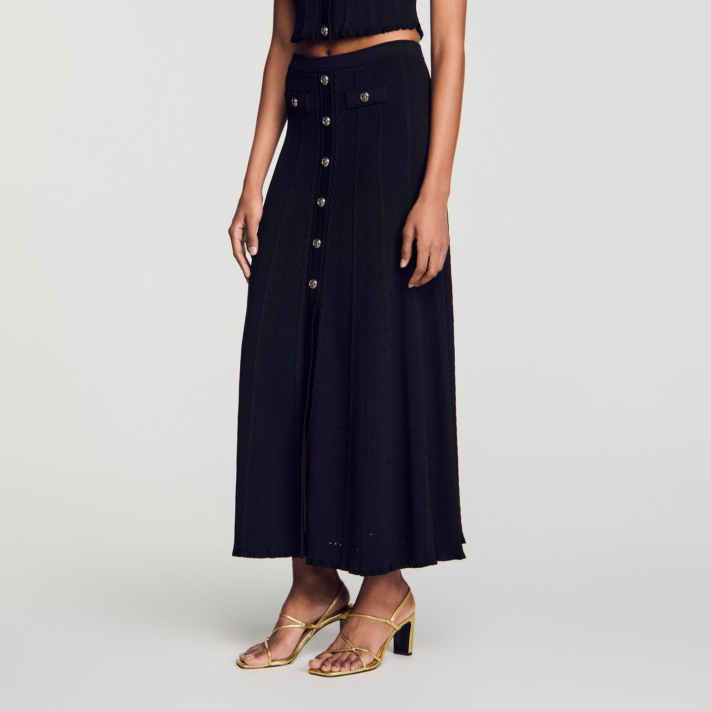 Pointelle knit maxi skirt
