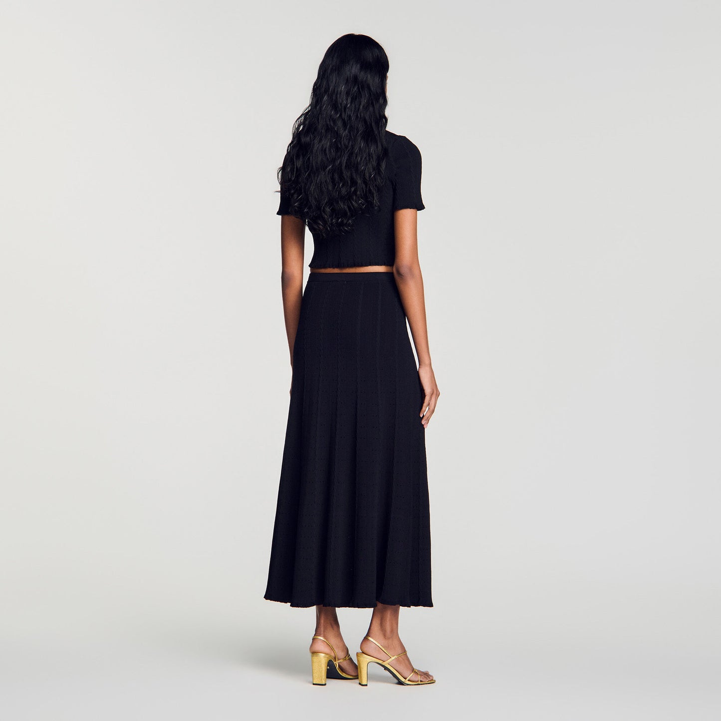 Pointelle knit maxi skirt