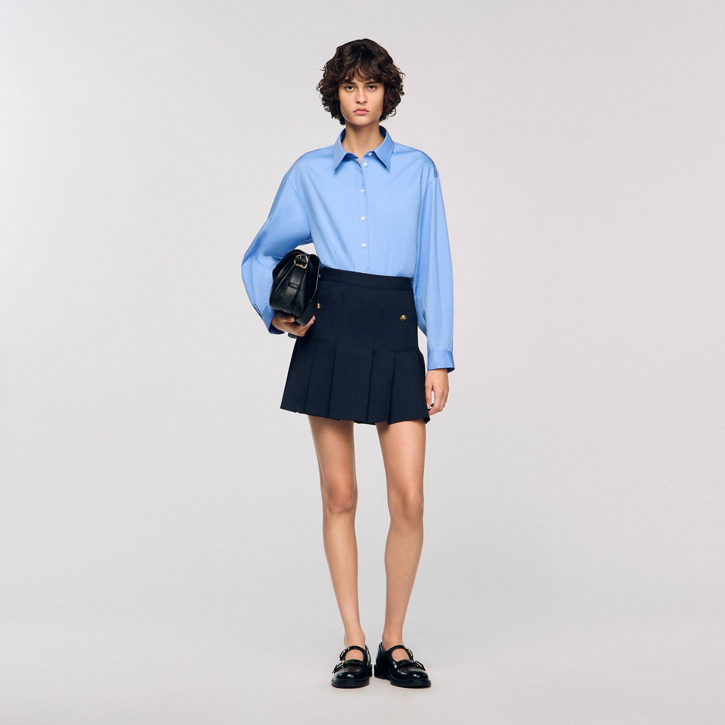 Short striped pleated skirt
