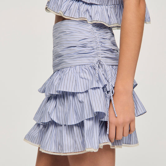 Short striped ruffled skirt