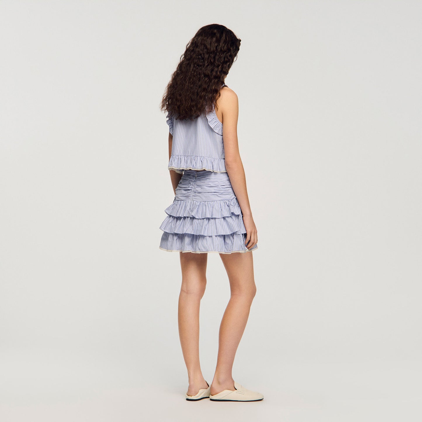 Short striped ruffled skirt