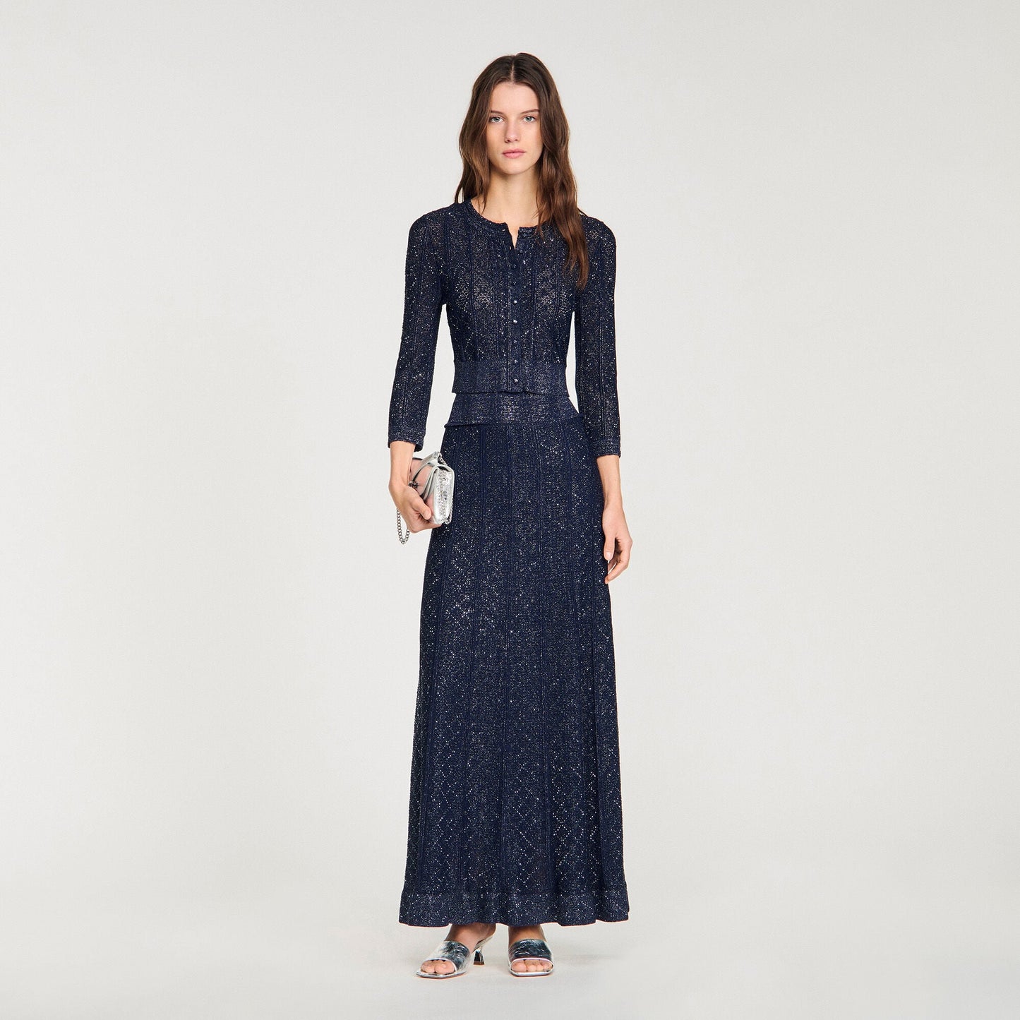Rhinestone knit maxi skirt
