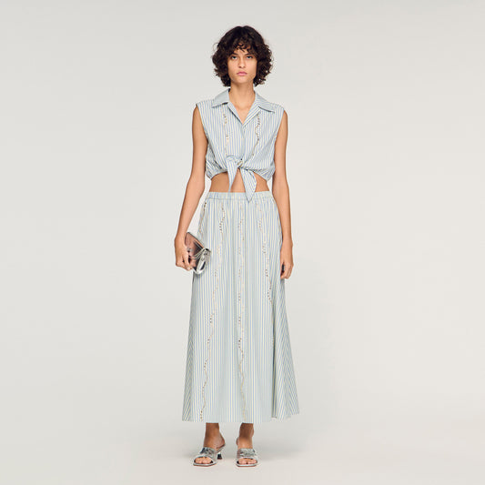 Rhinestone striped long skirt