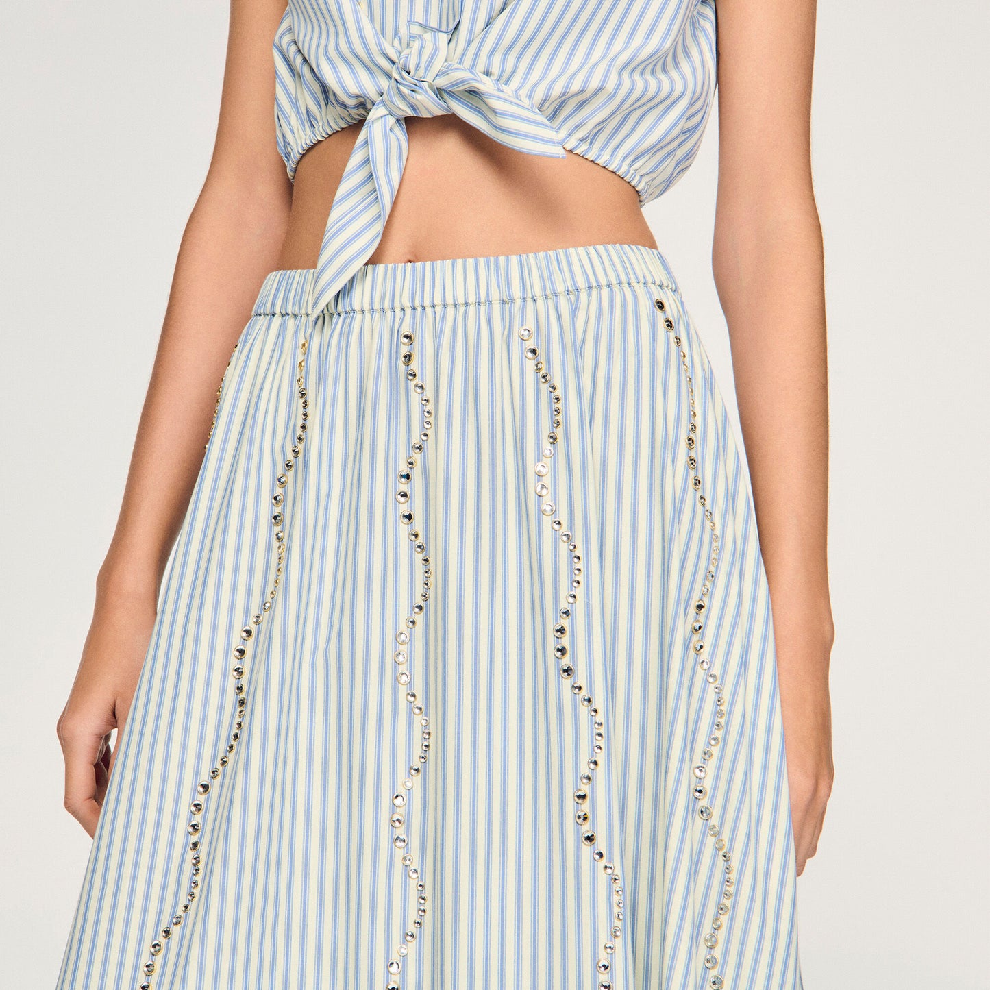 Rhinestone striped long skirt
