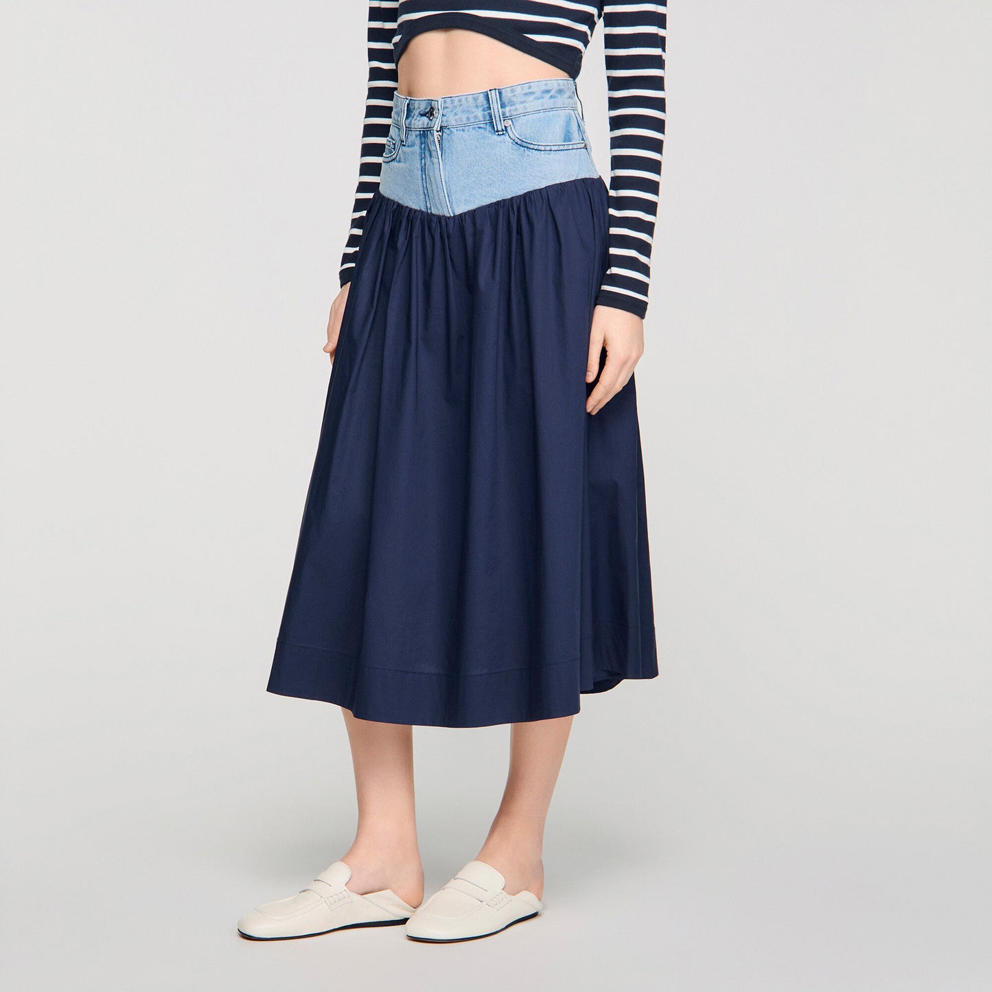 Mixed-material maxi skirt