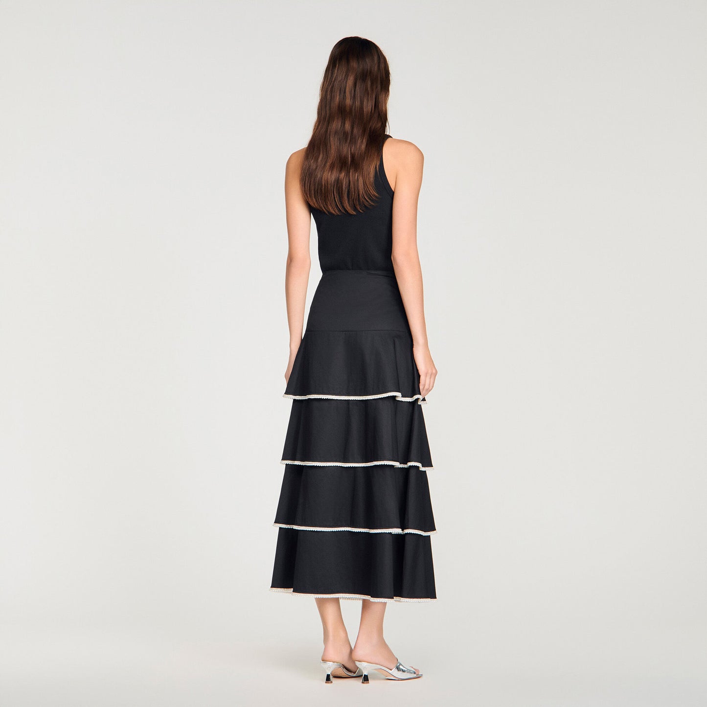 Long ruffled rhinestone skirt