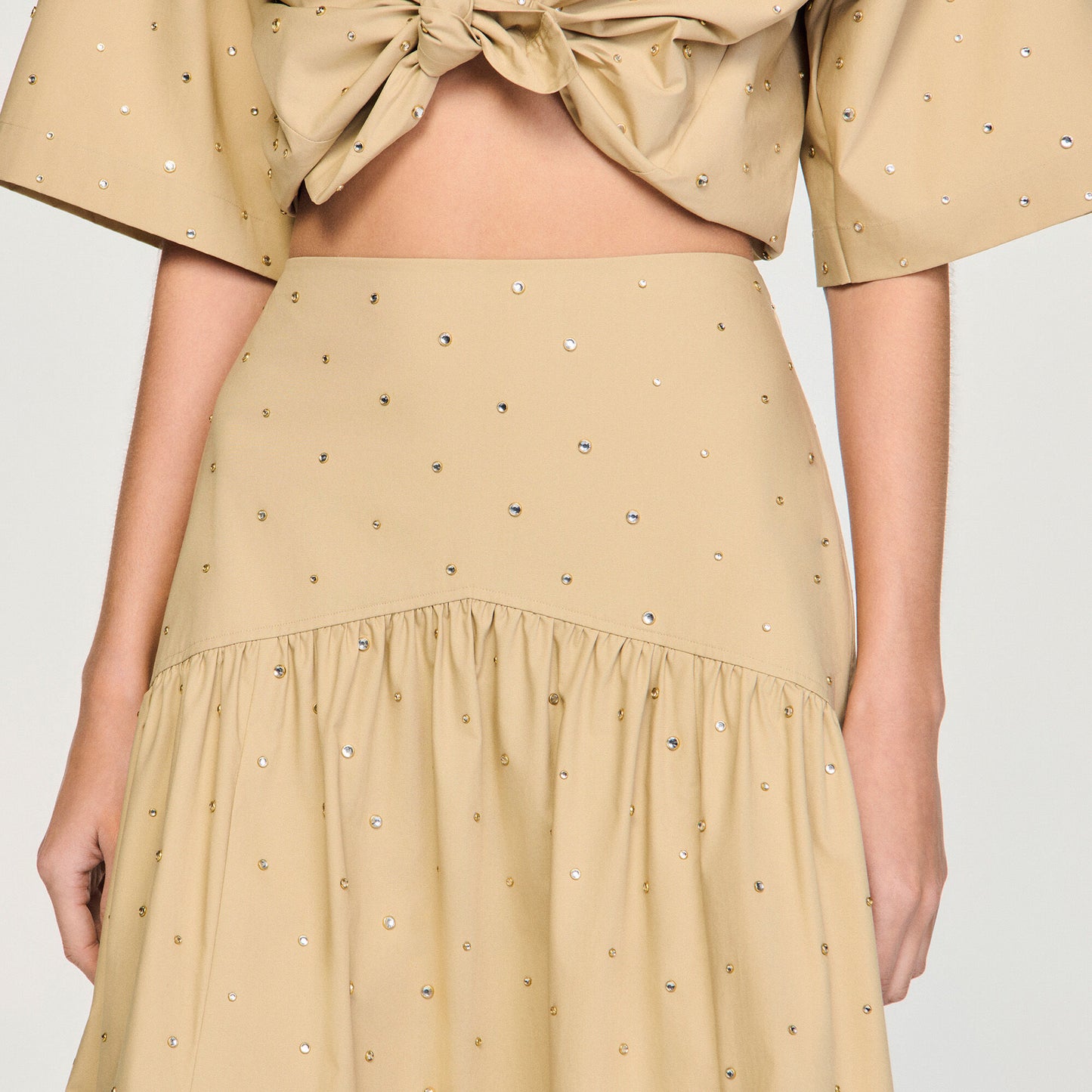 Long rhinestone cotton skirt