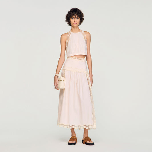 Long cotton skirt with trim