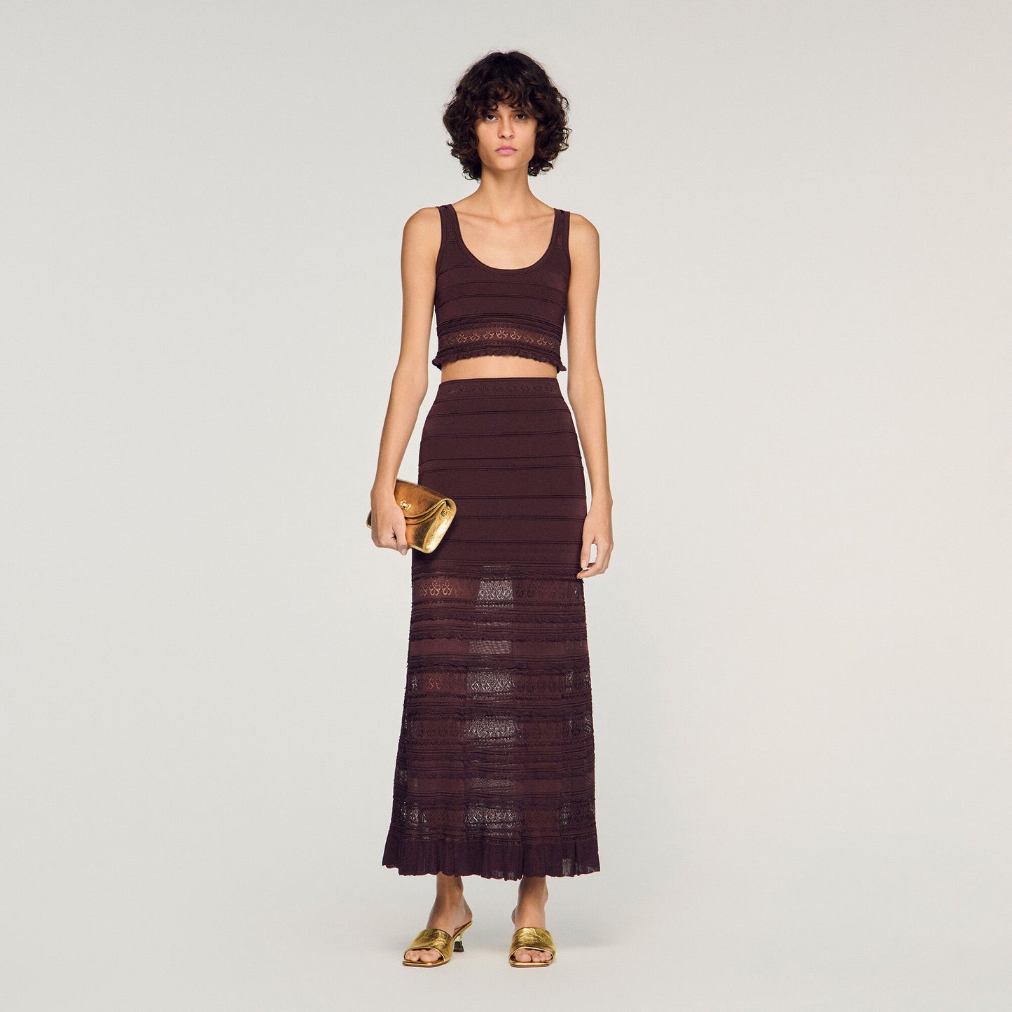 Pointelle knit maxi skirt
