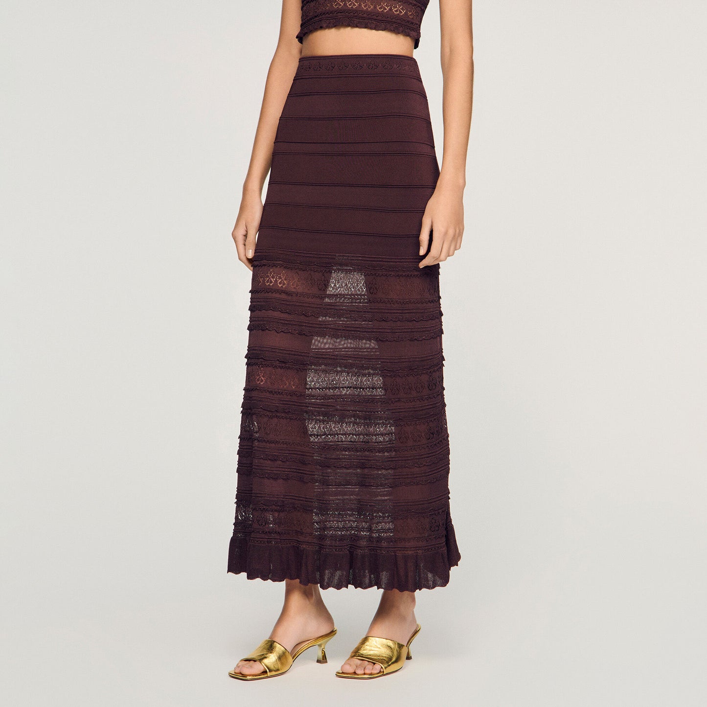 Pointelle knit maxi skirt