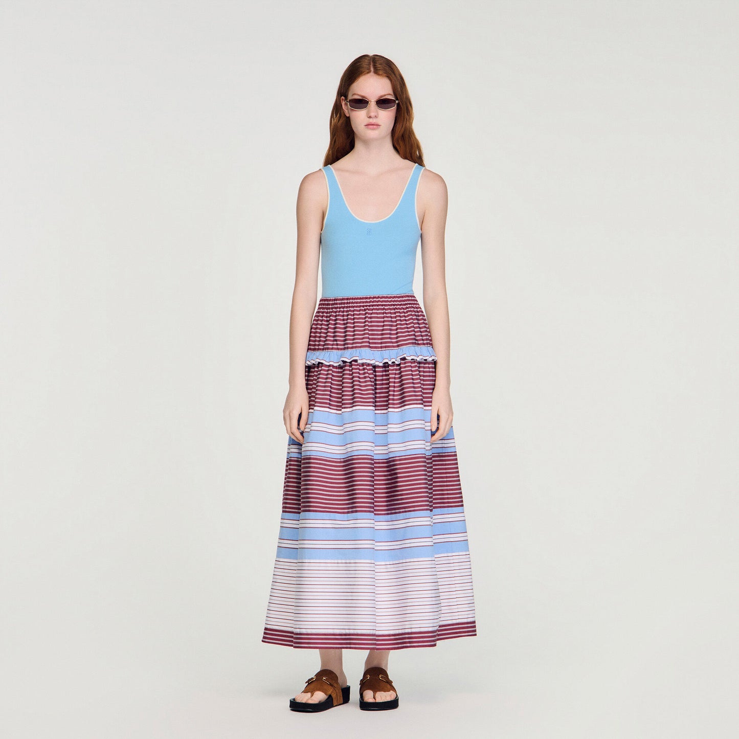 Long striped cotton skirt