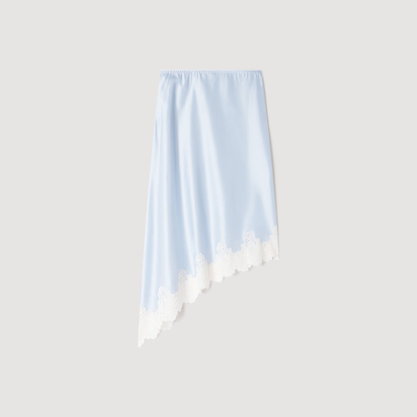 Asymmetrical satin skirt with lace