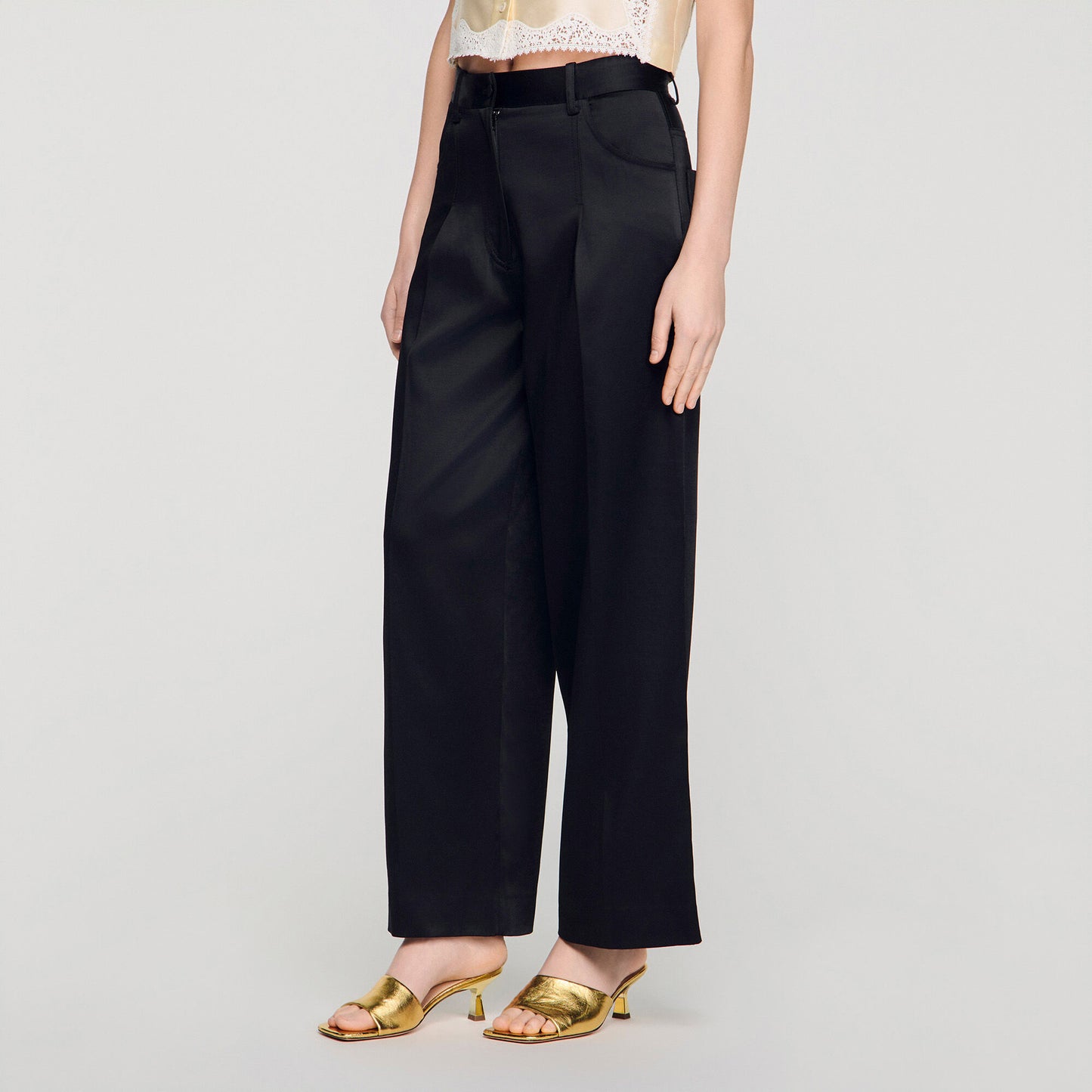 Satin-effect wide-leg trousers