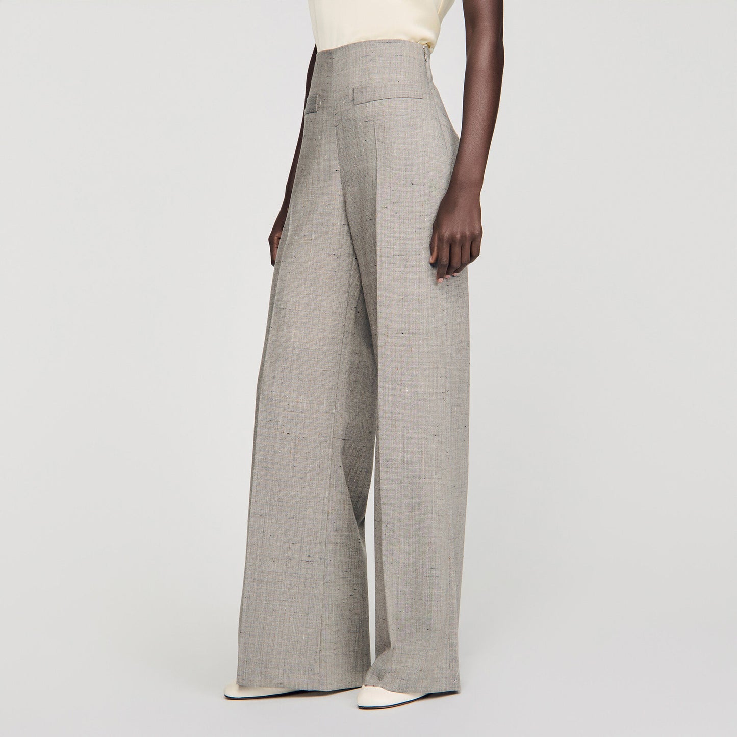 Wide-leg check wool trousers