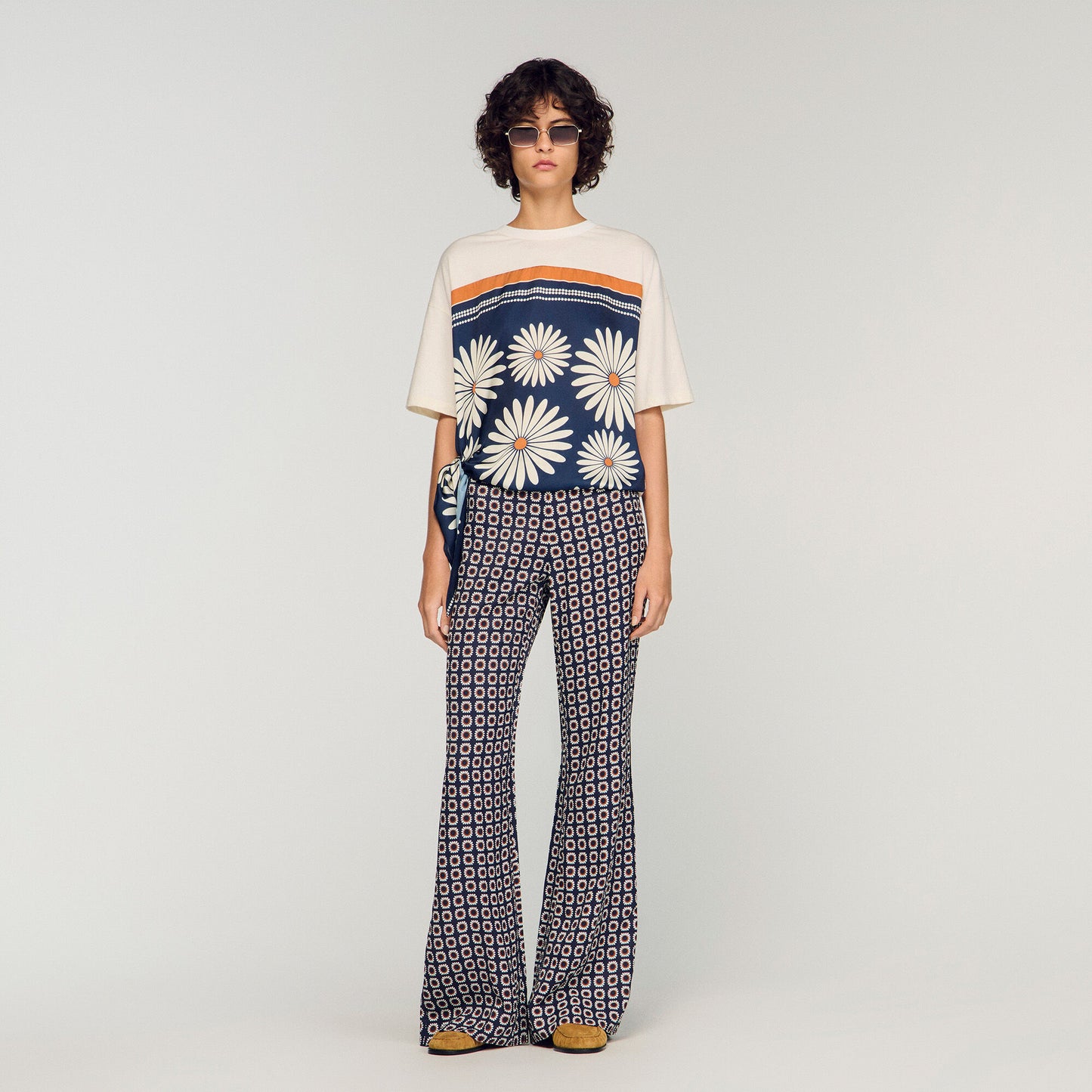 Floral-print floaty trousers