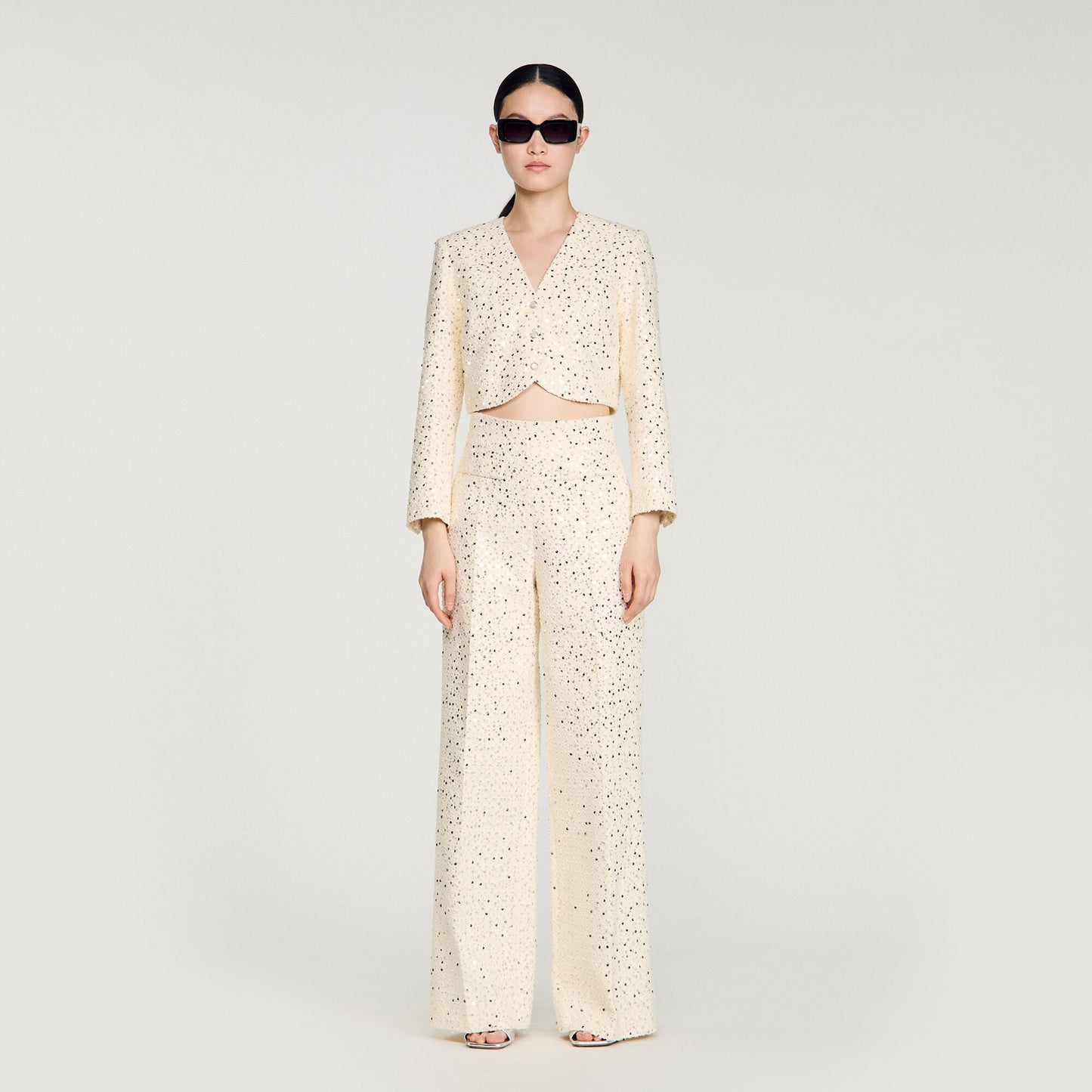 Sequin straight-leg cotton trousers