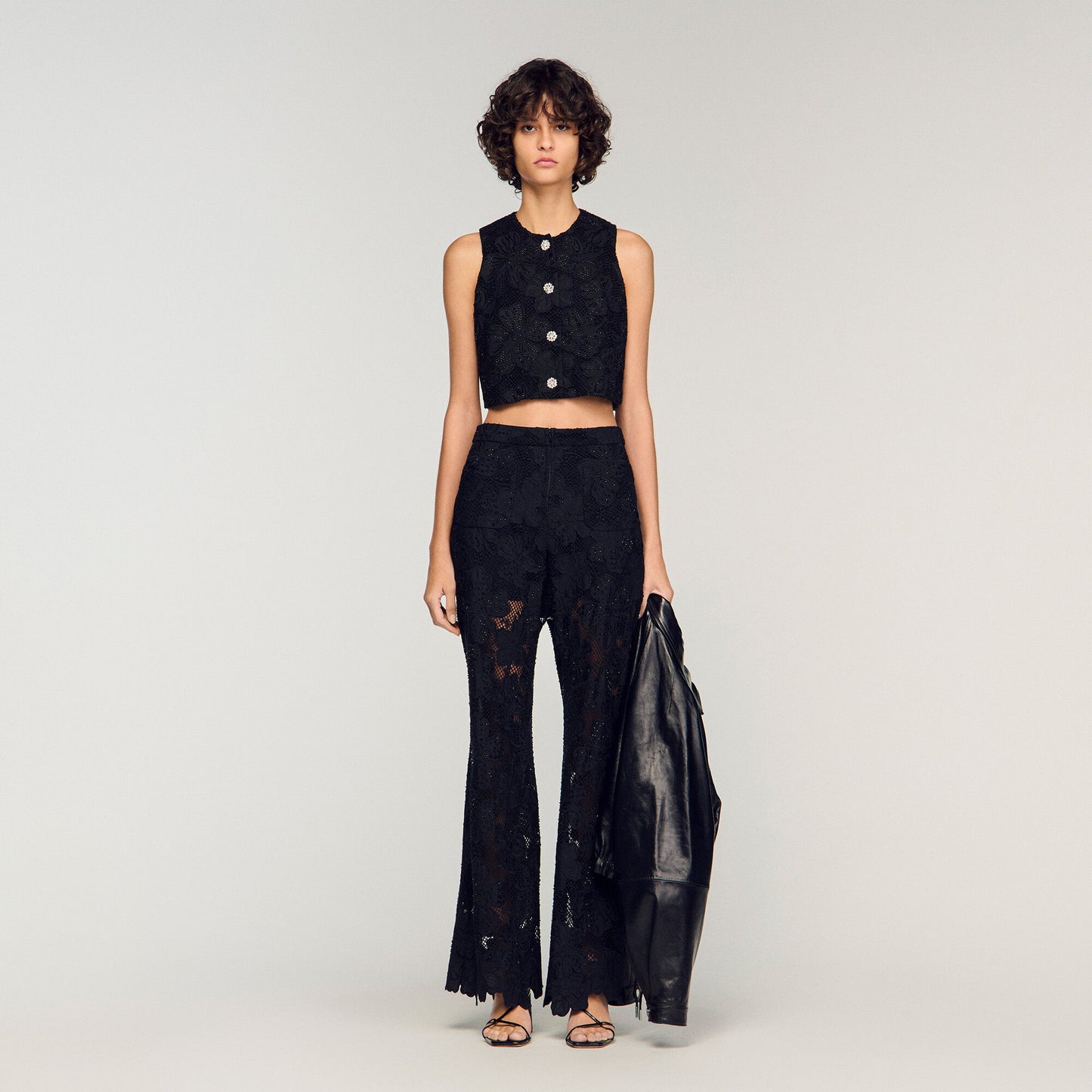 Guipure lace trousers