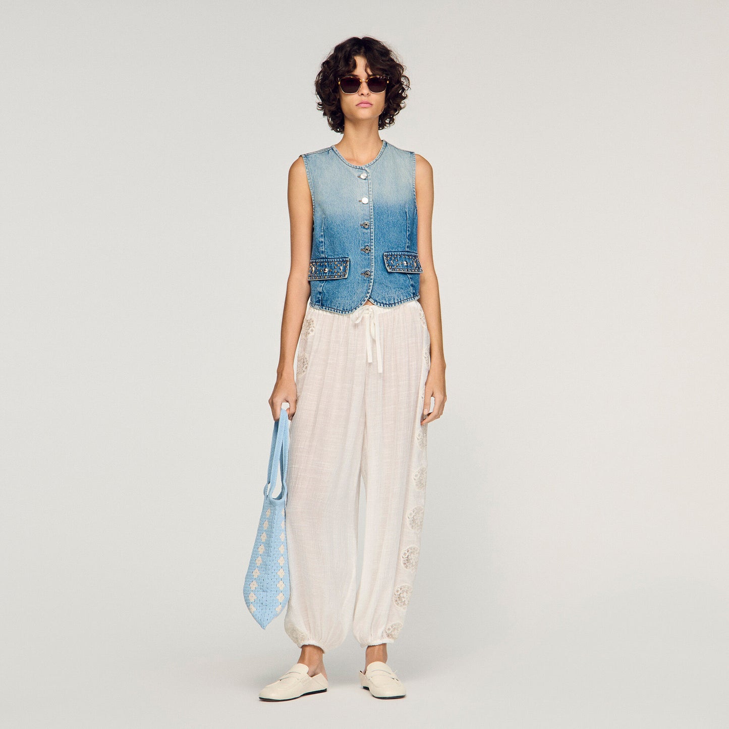Crinkled wide-leg trousers