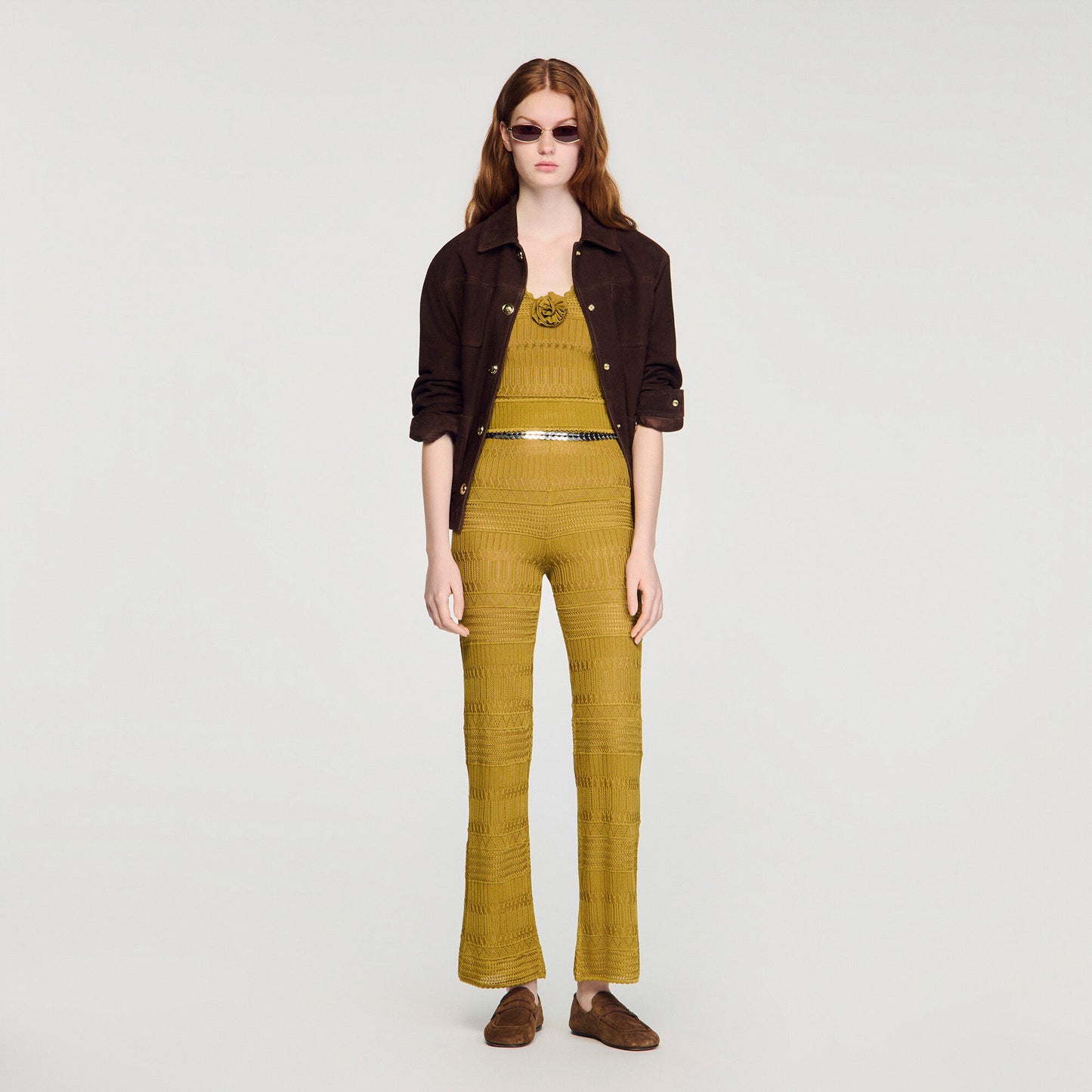 Pointelle knit trousers