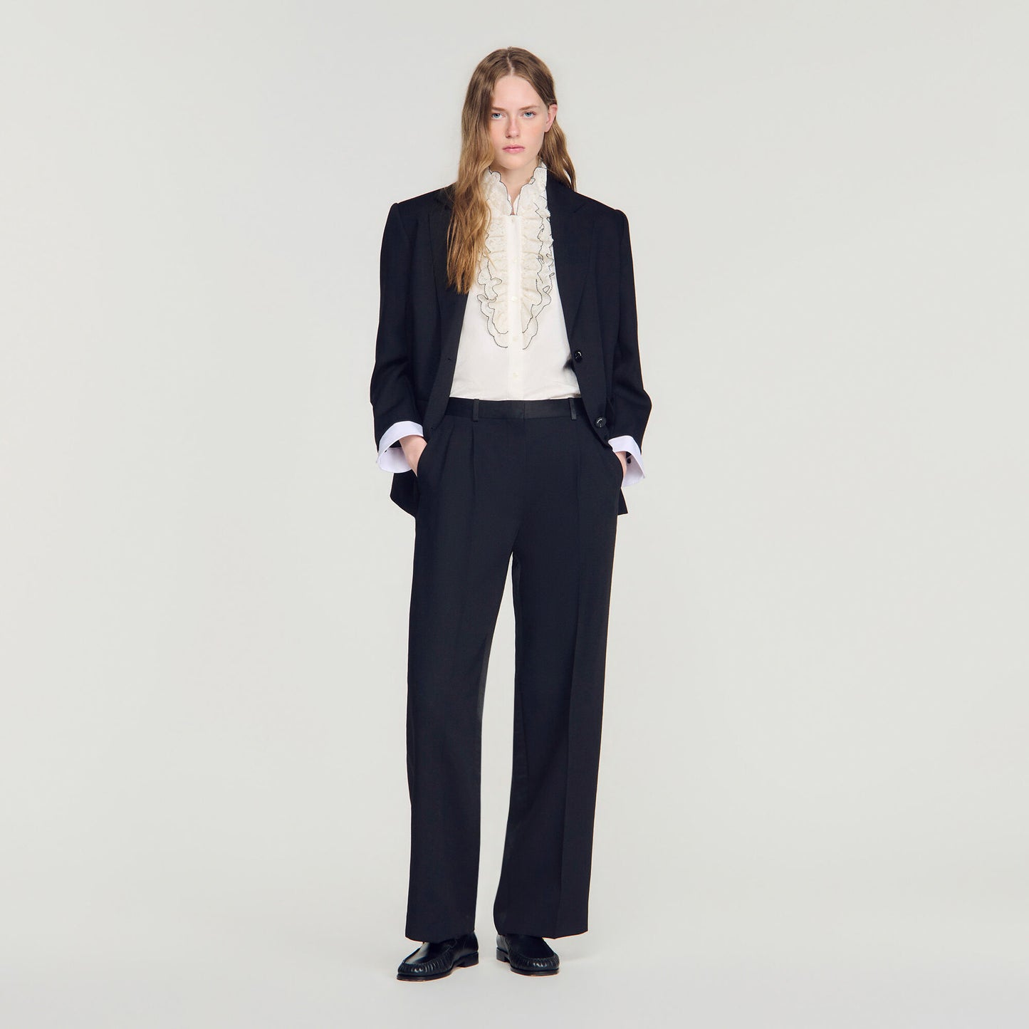 Mixed-material satin trousers