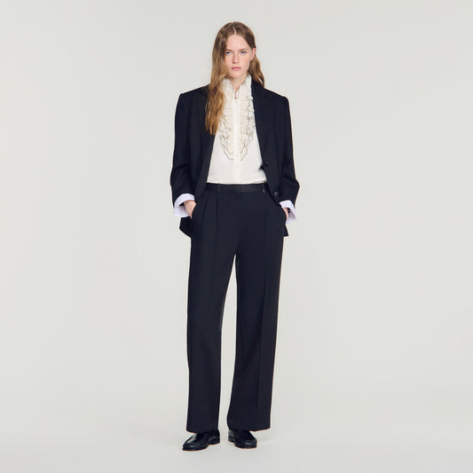 Mixed-material satin trousers