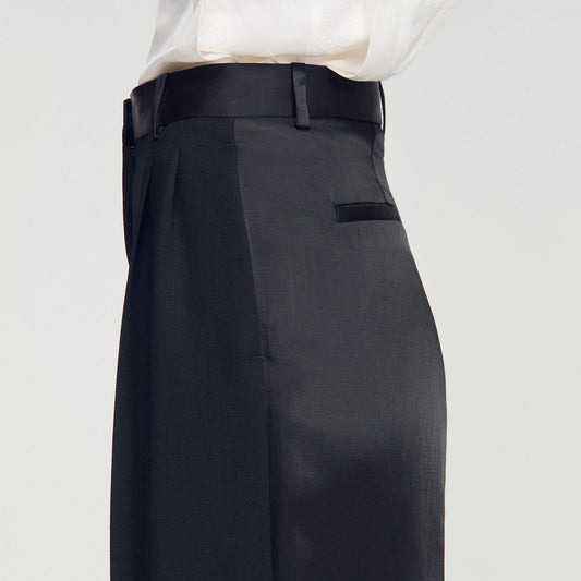 Mixed-material satin trousers