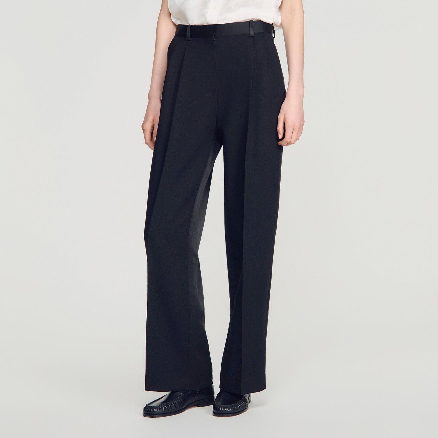 Mixed-material satin trousers