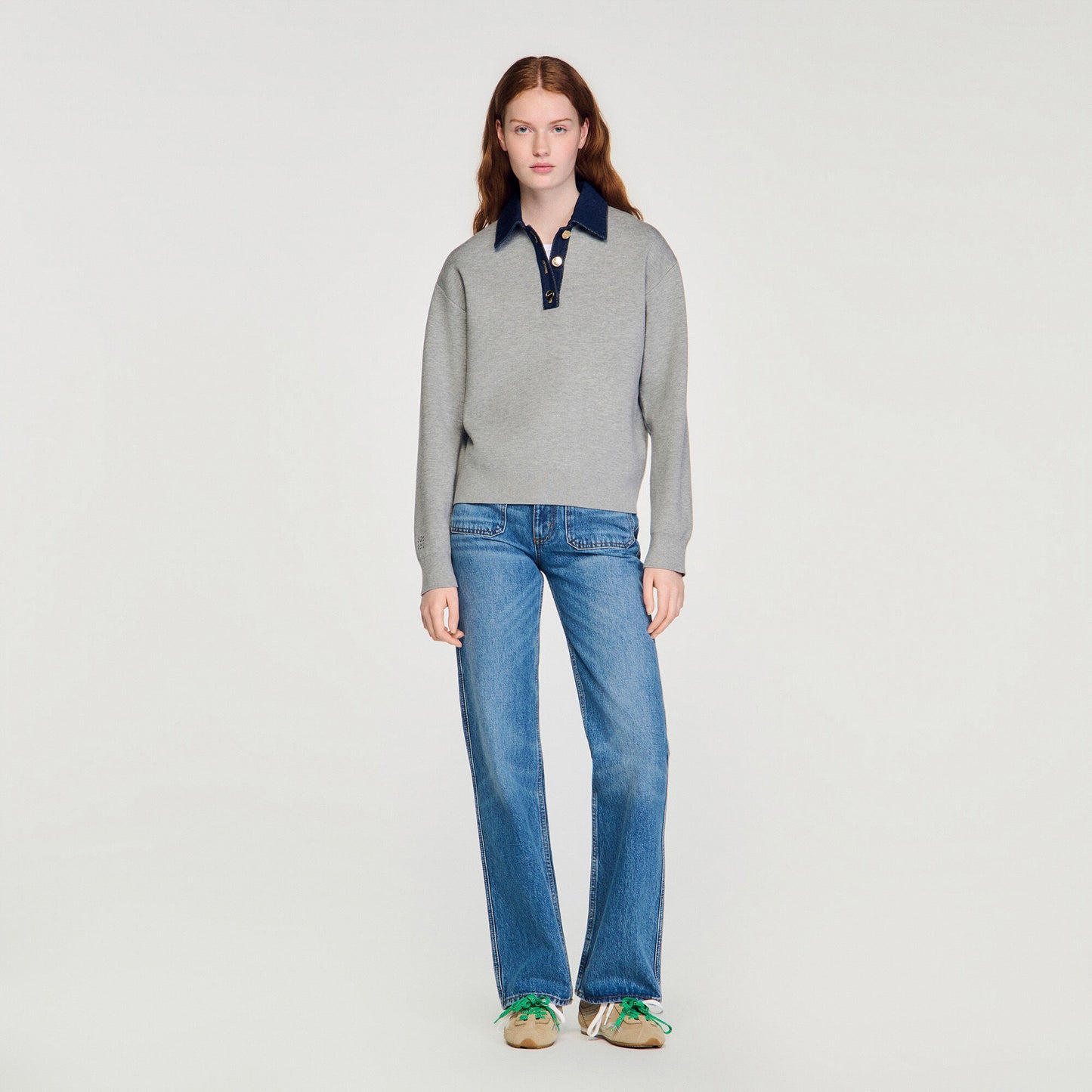 Jumper with denim collar