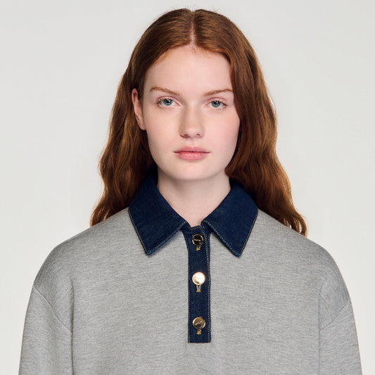 Jumper with denim collar