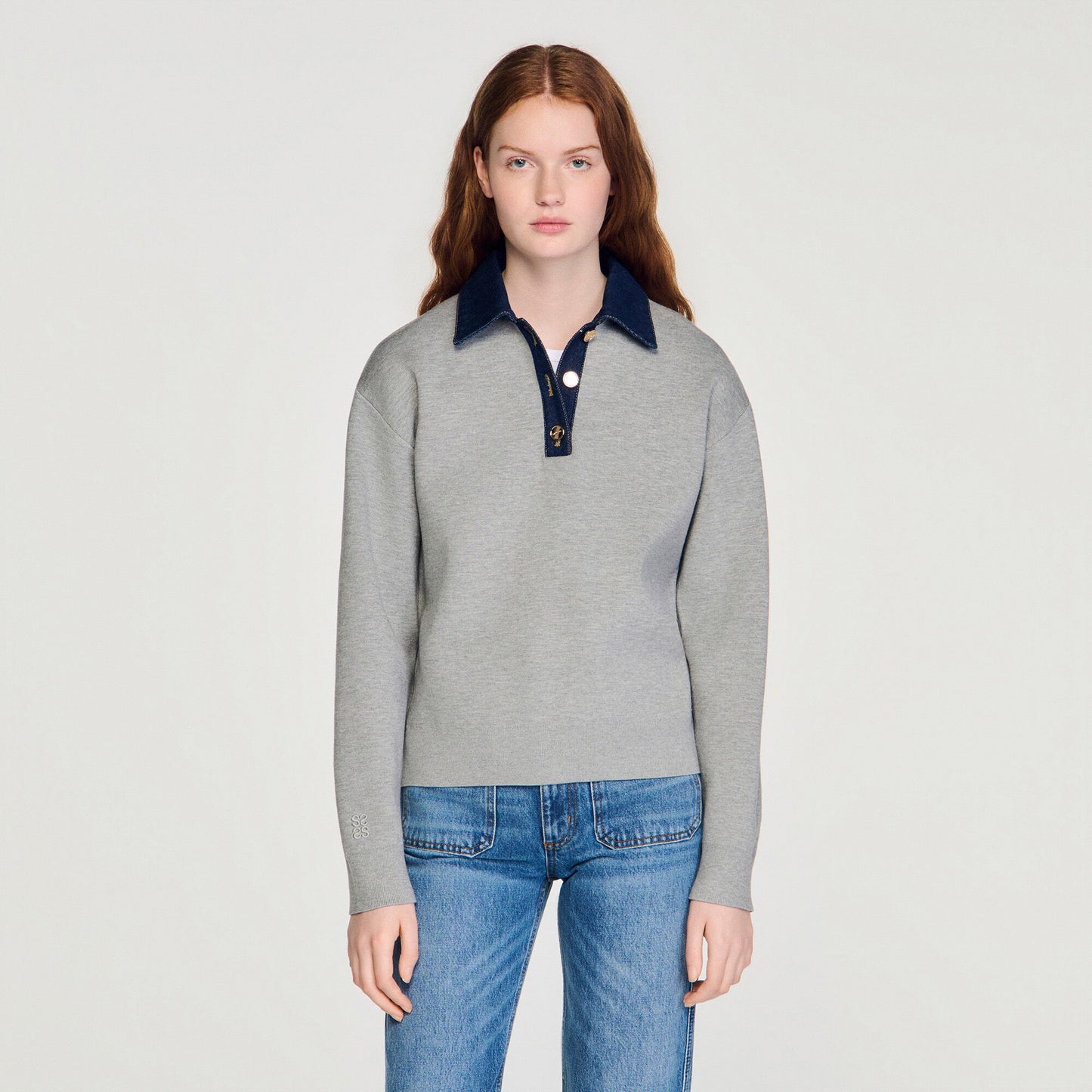 Jumper with denim collar