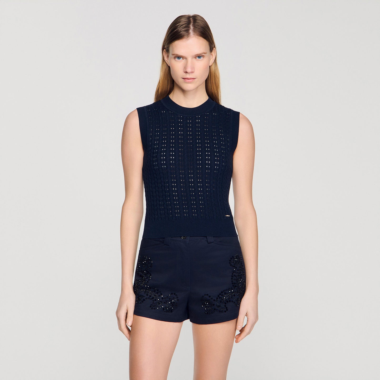 Cropped textured knit jumper