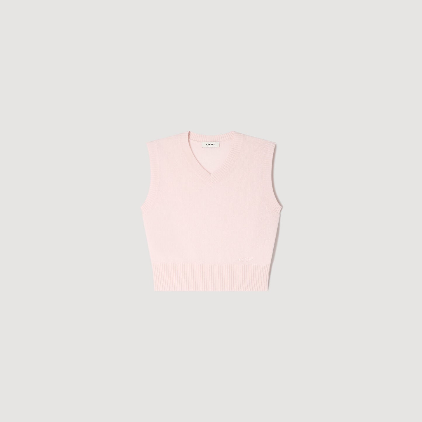 Embroidered short wool cashmere top