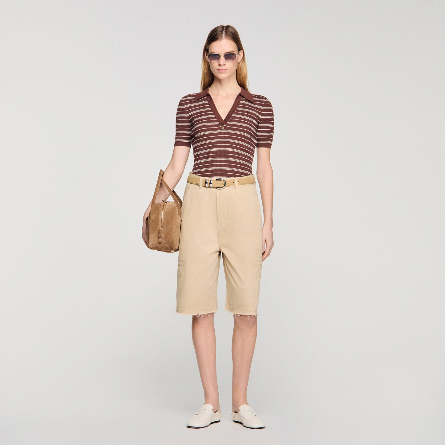 Striped V-neck polo jumper