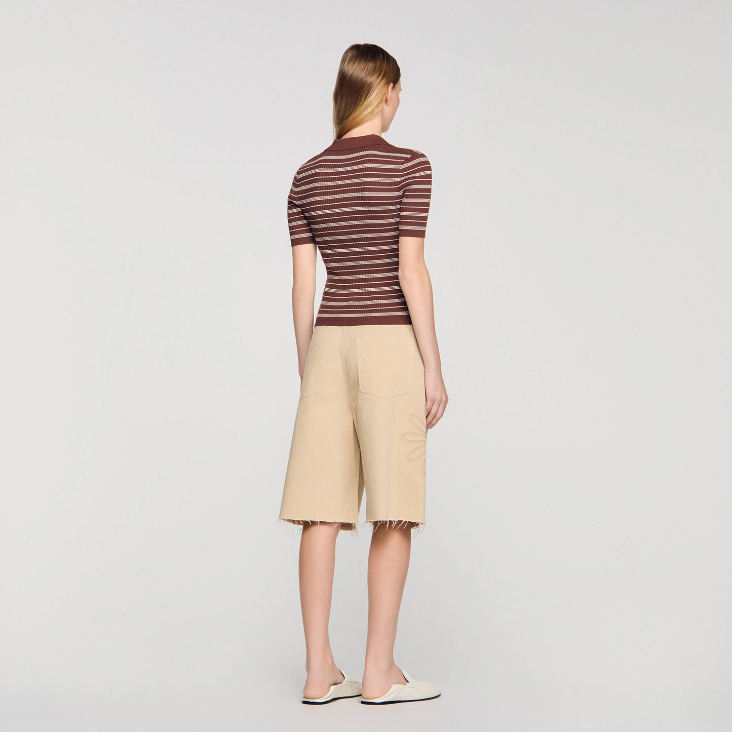 Striped V-neck polo jumper