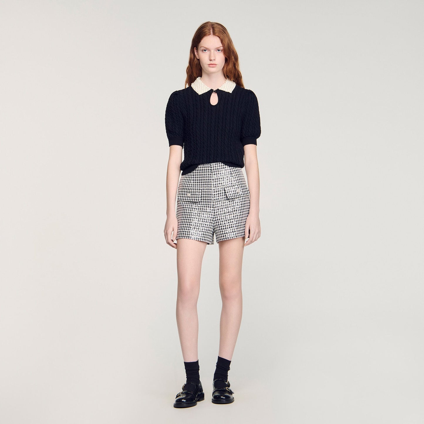 Pearl collar cable knit jumper