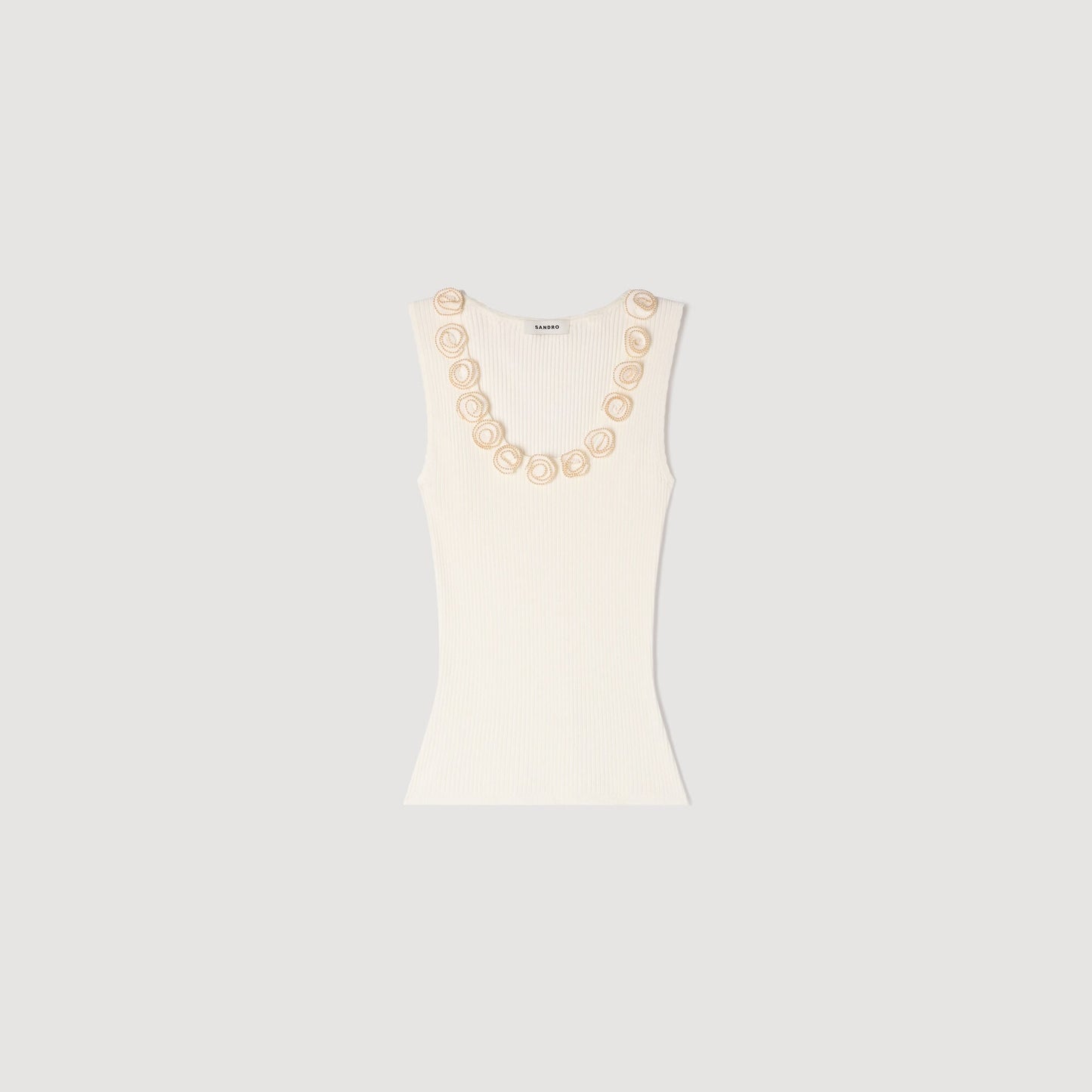 Ribbed jumper with beaded roses