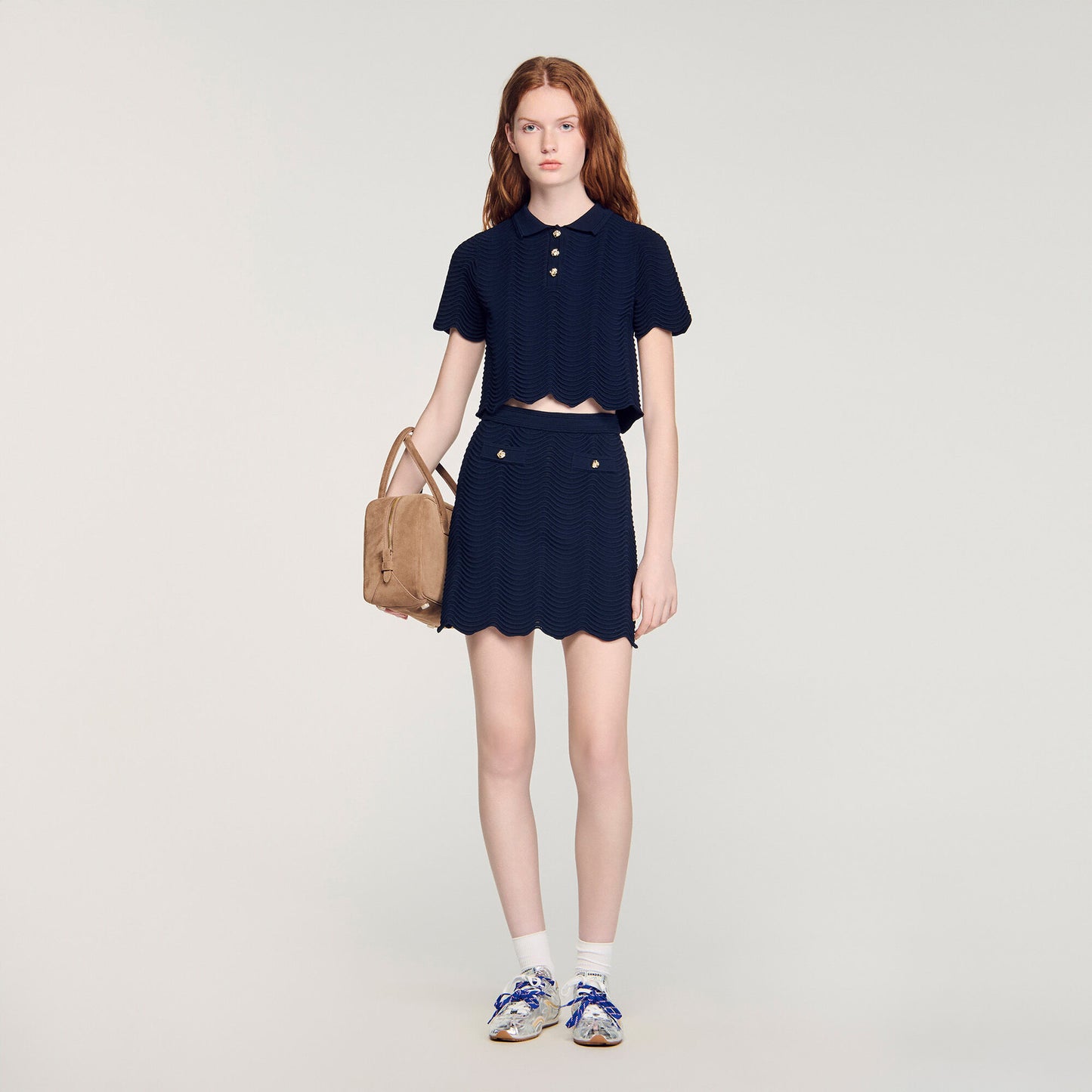 Decorative knit polo-neck jumper