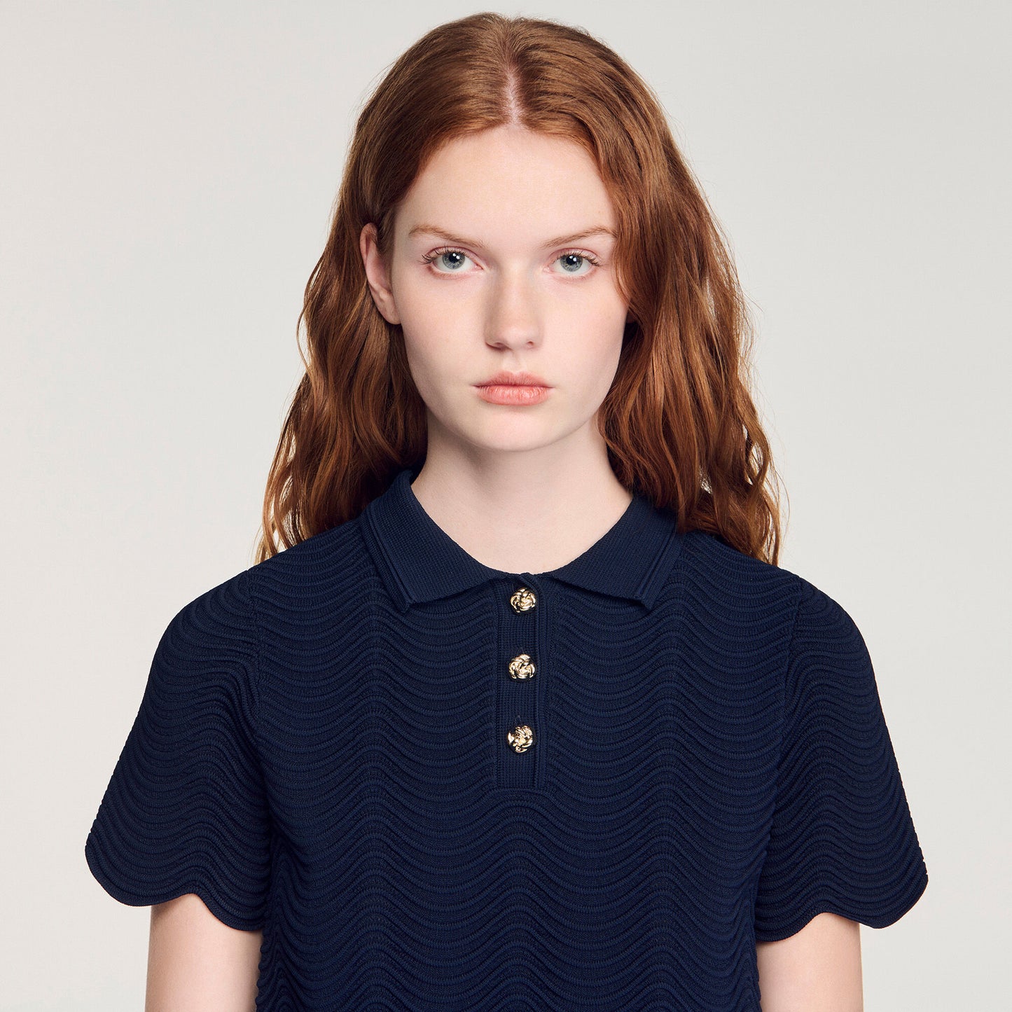 Decorative knit polo-neck jumper