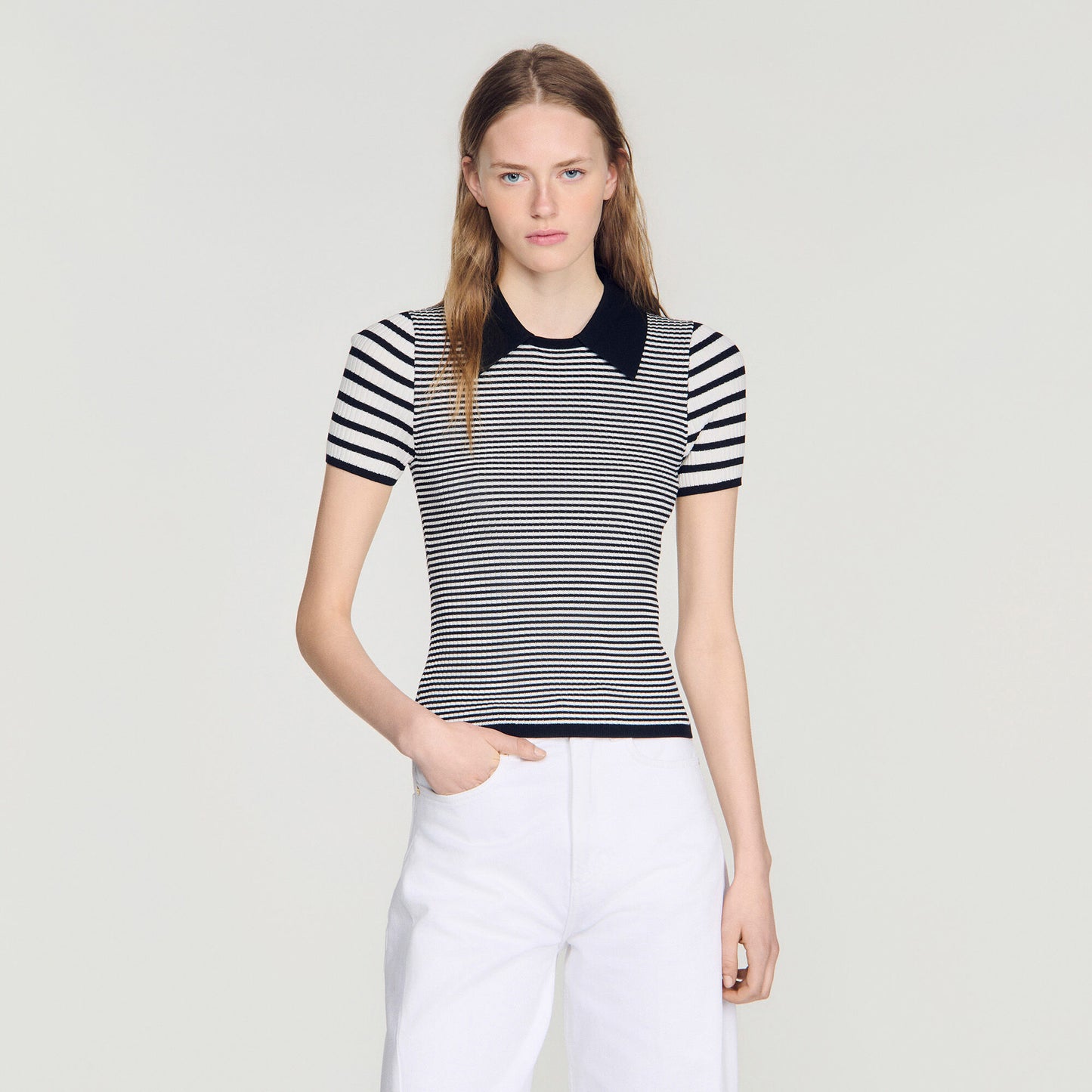 Striped polo-style jumper