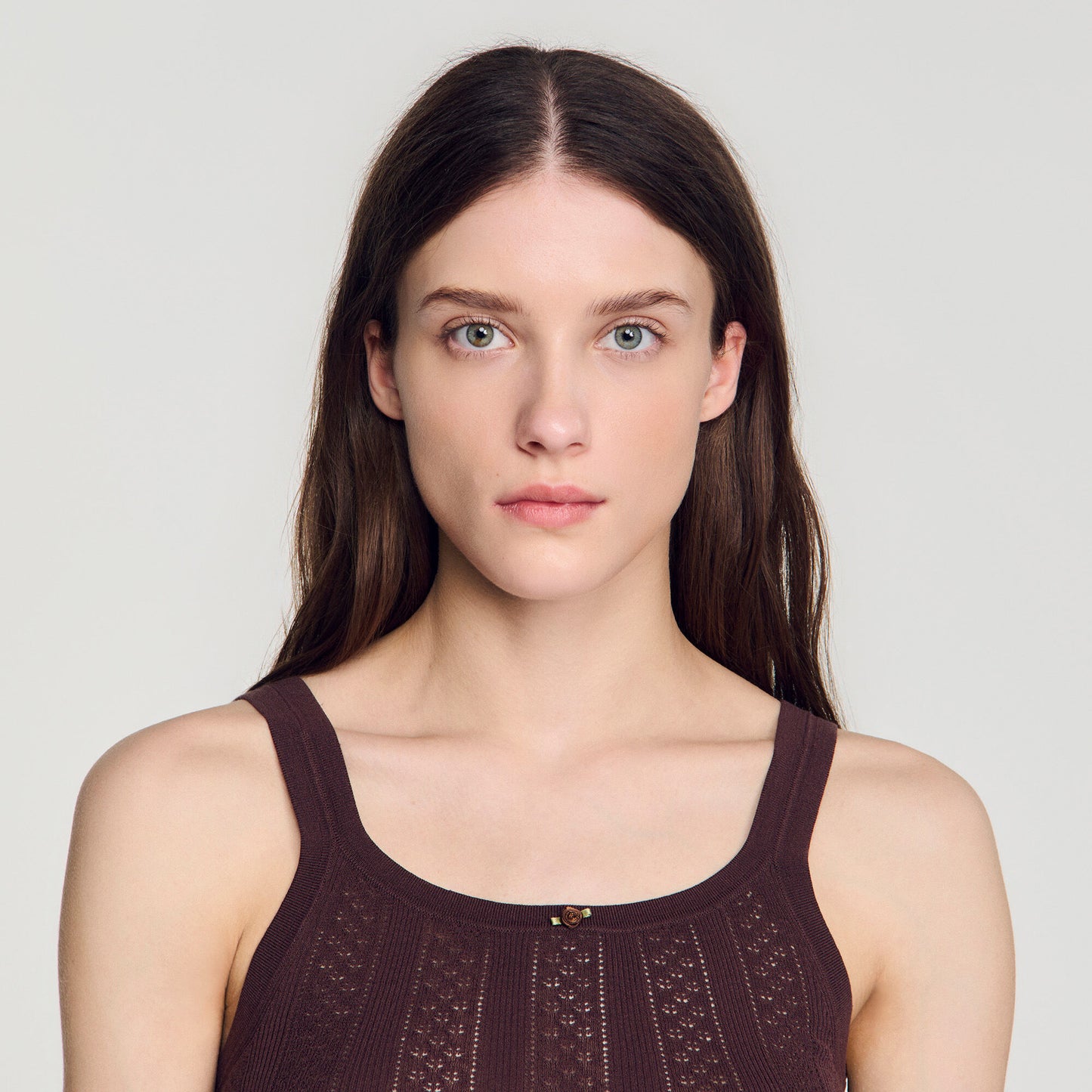 Pointelle knit vest top with bow