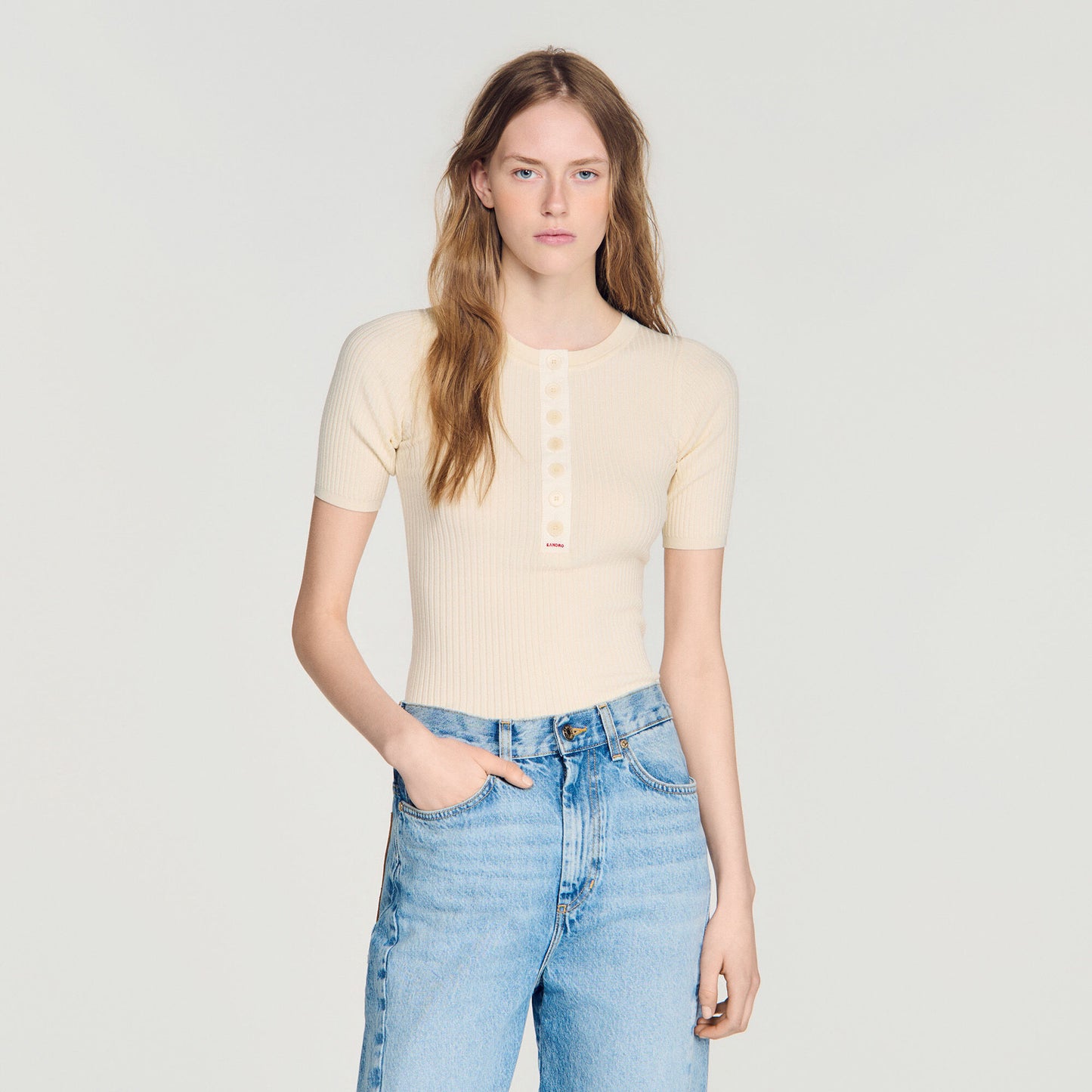 Jumper with ribbed button placket
