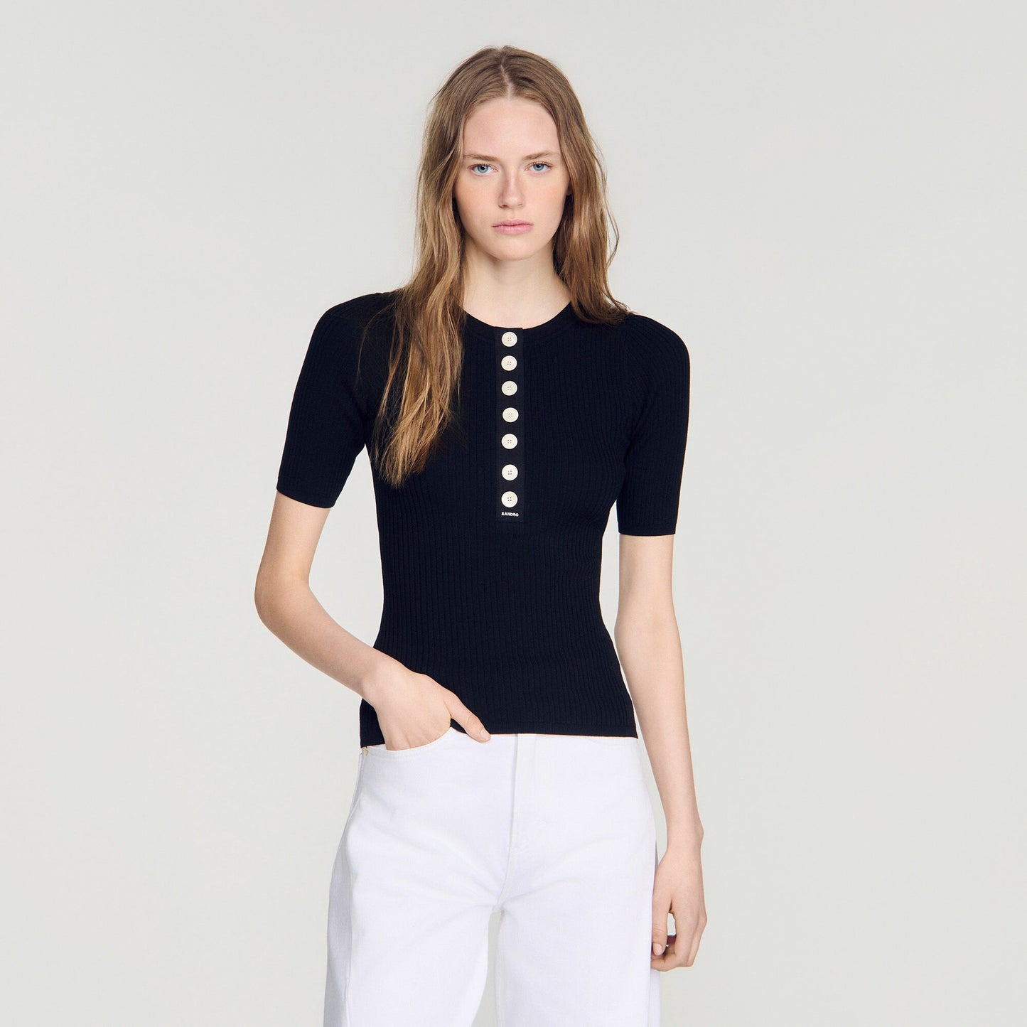 Jumper with ribbed button placket