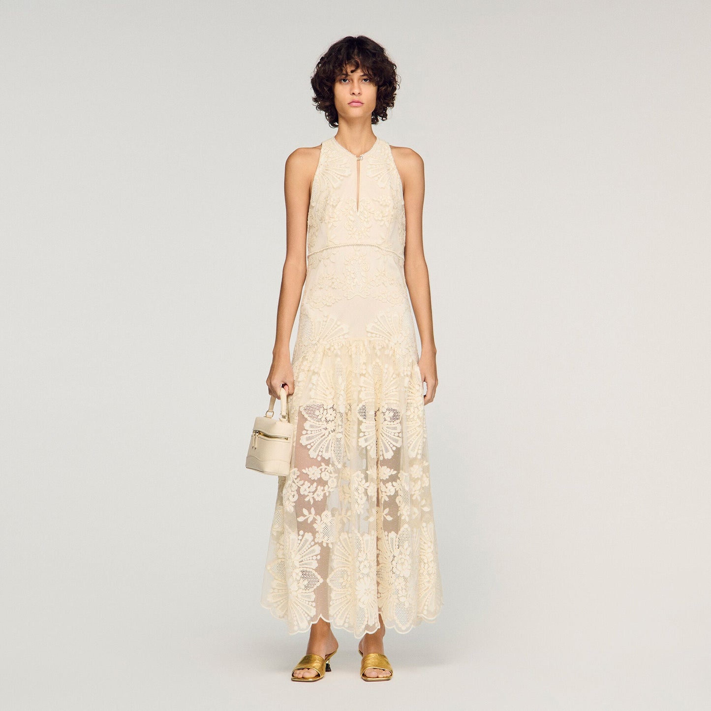 Floral cotton guipure maxi dress