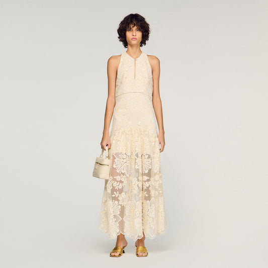 Floral cotton guipure maxi dress