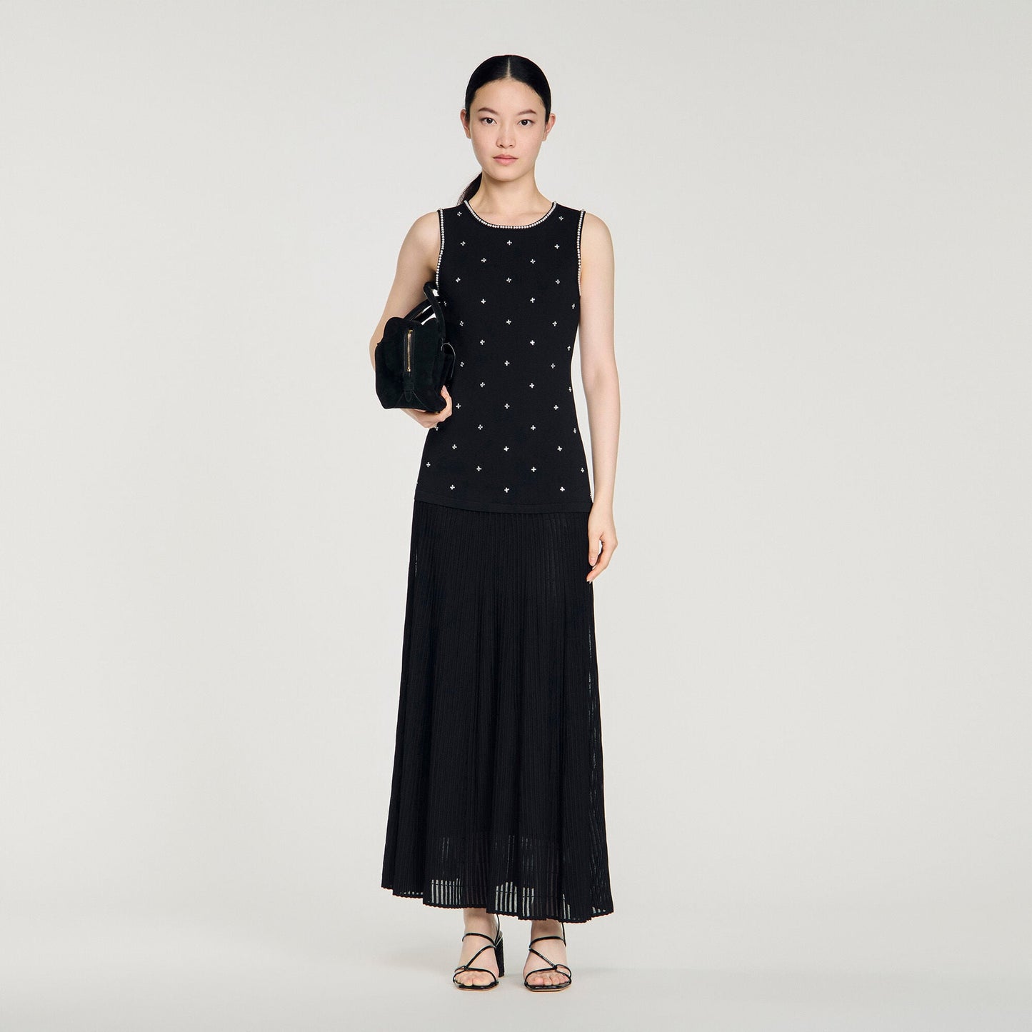 Rhinestone flower print maxi dress