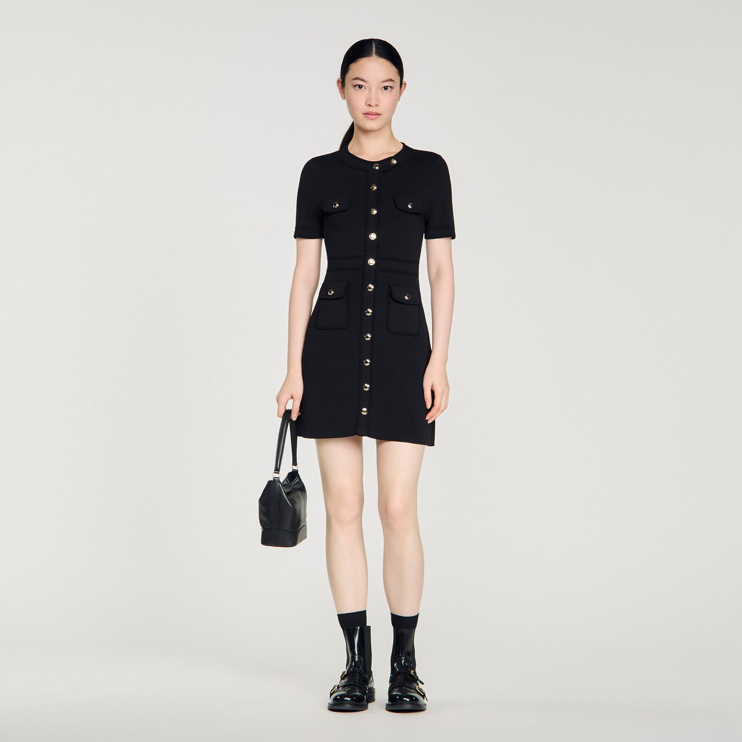 Button-up knit short dress
