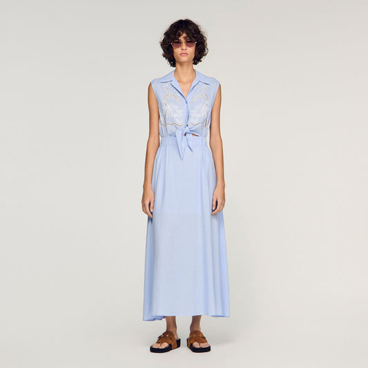 Embroidered linen maxi dress