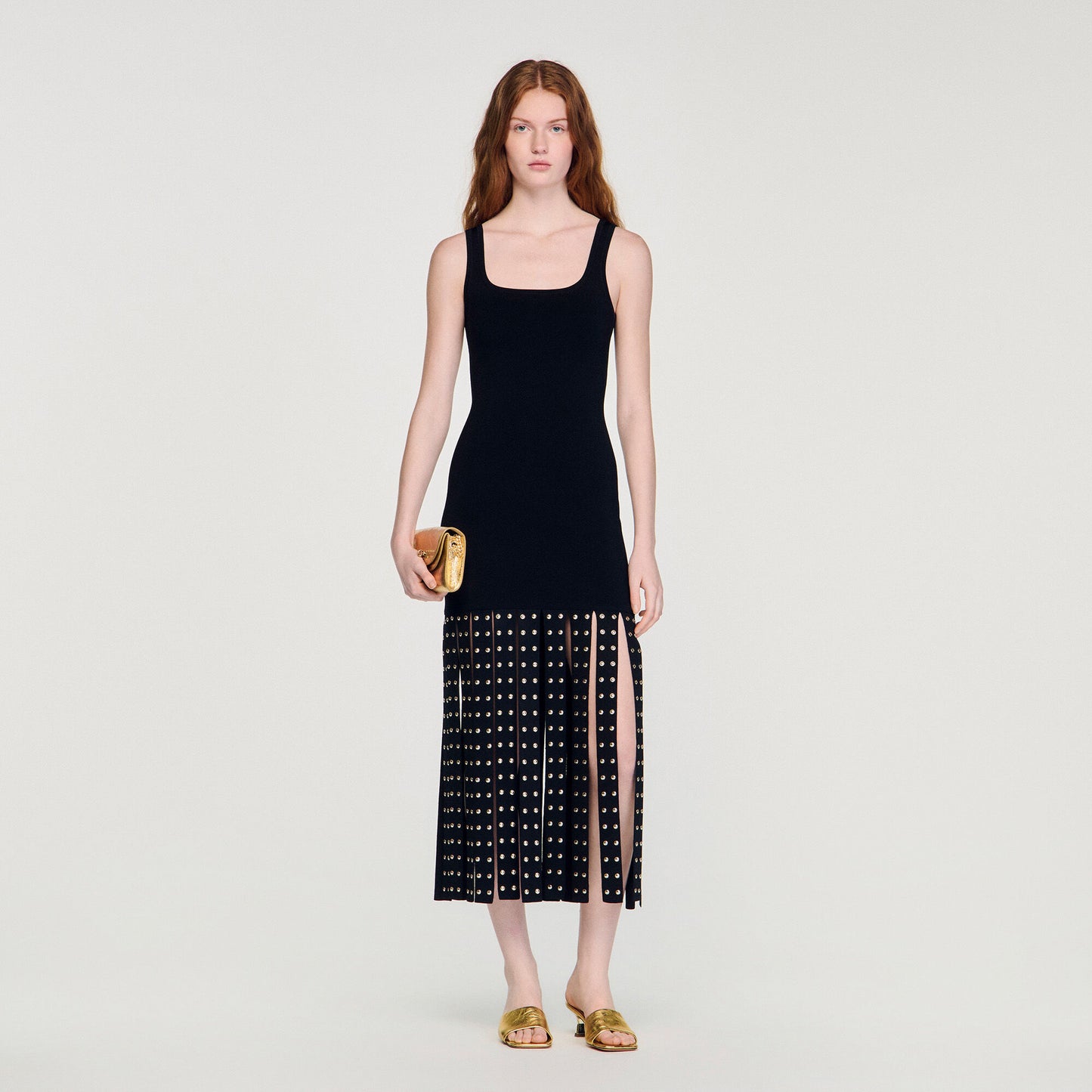 Fringed knit maxi dress